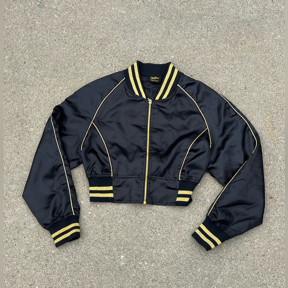 Vintage Black and Gold Cropped Bomber Jacket